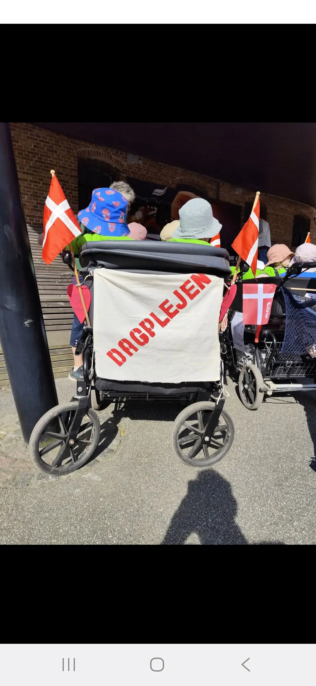 Dagplejers barnevogn med pynt og flag