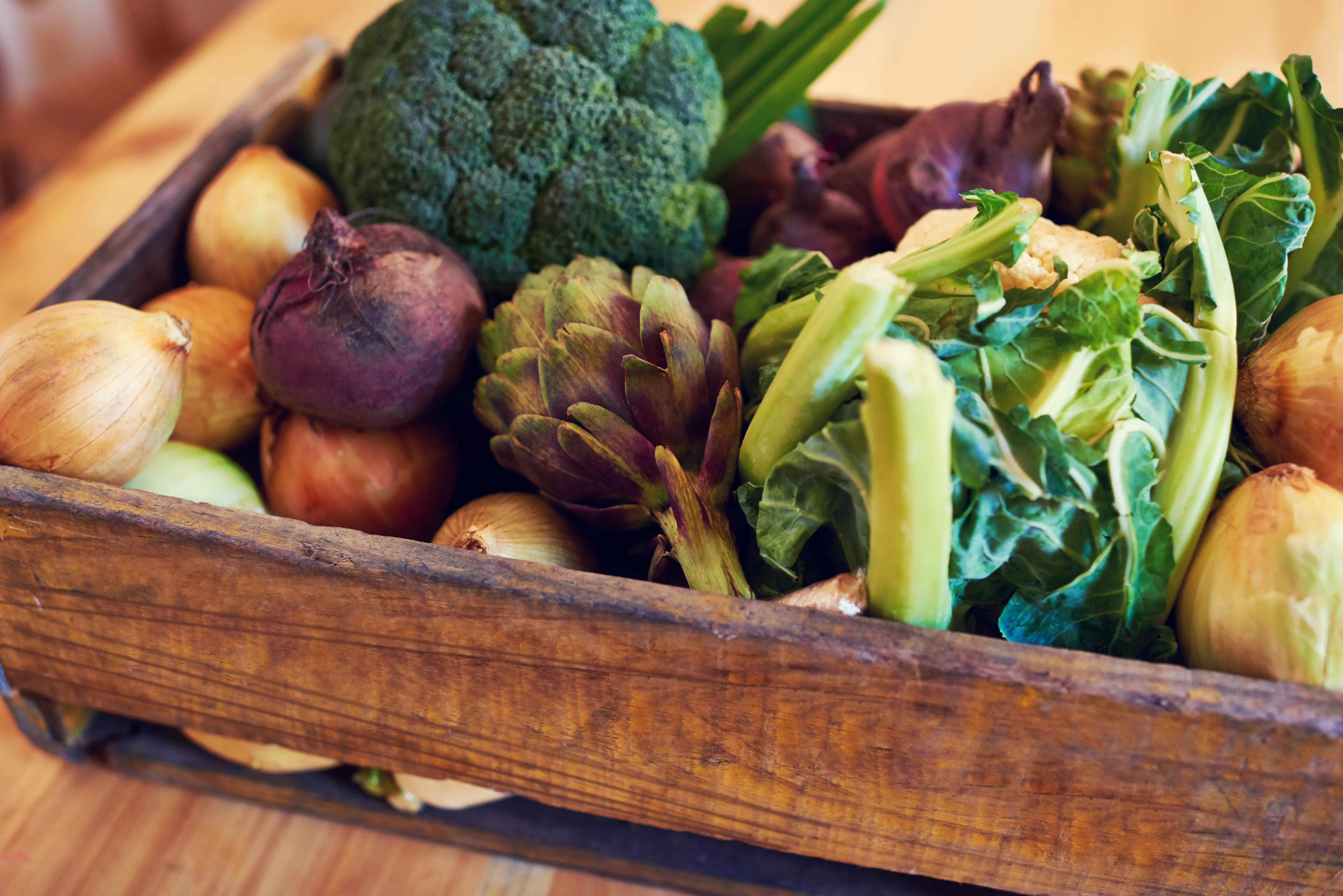 grøntsager, broccoli, blomkål, artiskok, løg